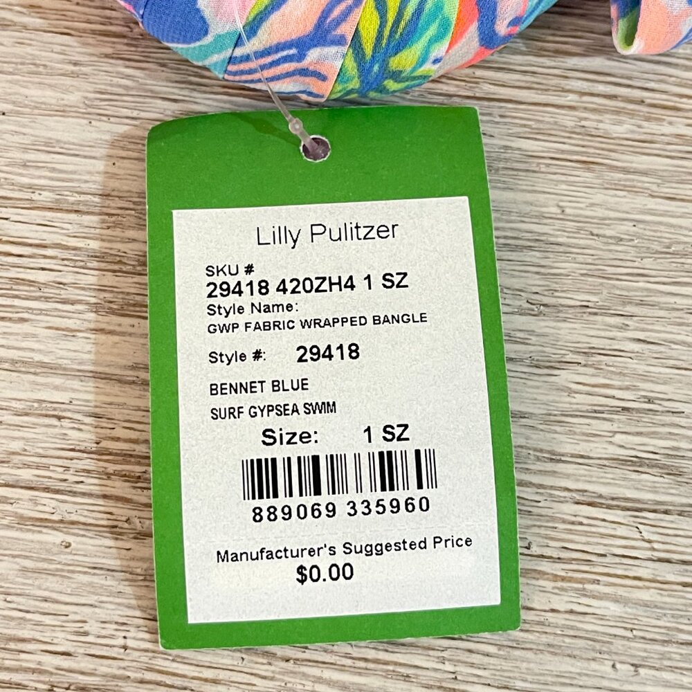 New Lilly Pulitzer Bangle Bracelet Fabric Wrapped Bennet Blue Surf Gypsea Swim - Picture 5 of 5